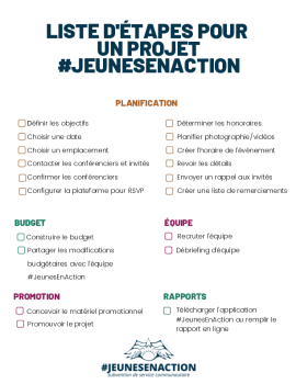 Liste d'étapes pour un projet #JeunesEnAction (Tâches)