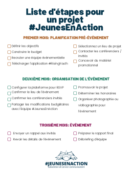 Liste d'étapes pour un projet #JeunesEnAction (mensuel)