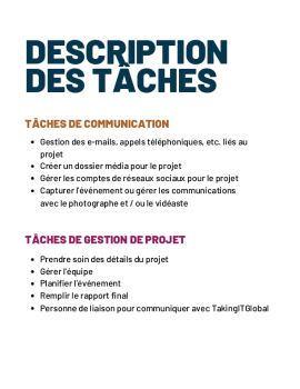 Description des tâches